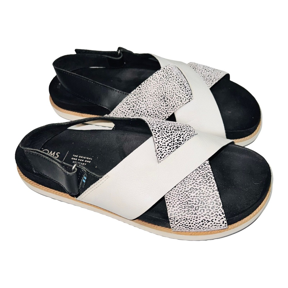 TOMS Marisa Black White Cross Strap Slingback Sandals Womens Size 10
